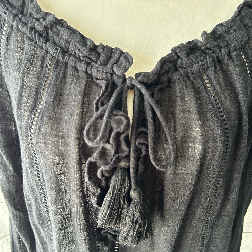 Sundance Black Gauzy Peasant Tunic Top - Picture 5 of 10